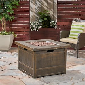 Clyde 32 in. x 23 in. Square Concrete Propane Fire Pit in Natural Wood