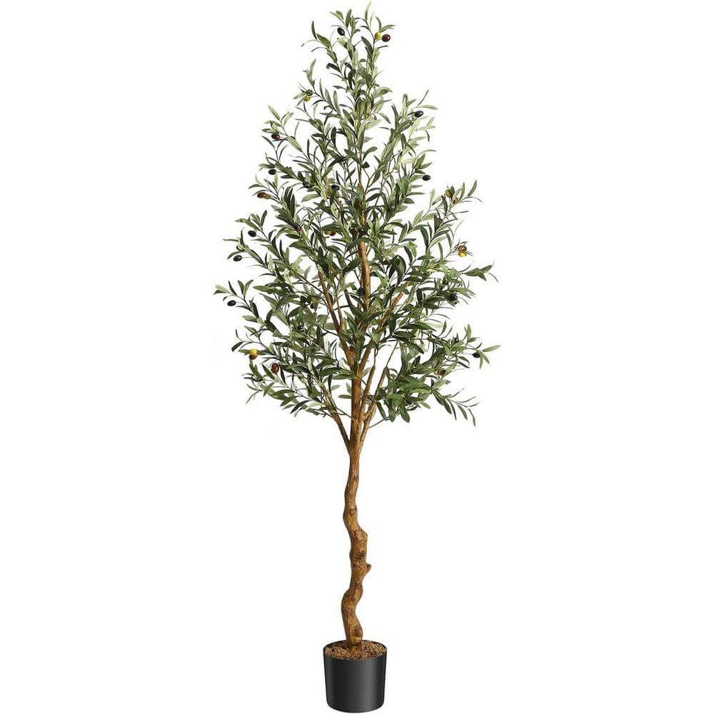 6 ft. Artificial Olive Tree Indoor Faux Plant with Silk Leaves, Curved ...