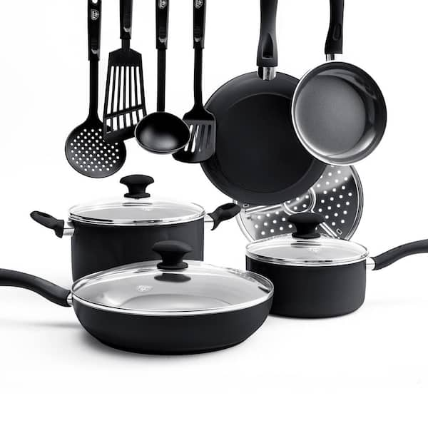 GreenLife Diamond 13-Piece Aluminum Ceramic Nonstick Cookware Set in Black