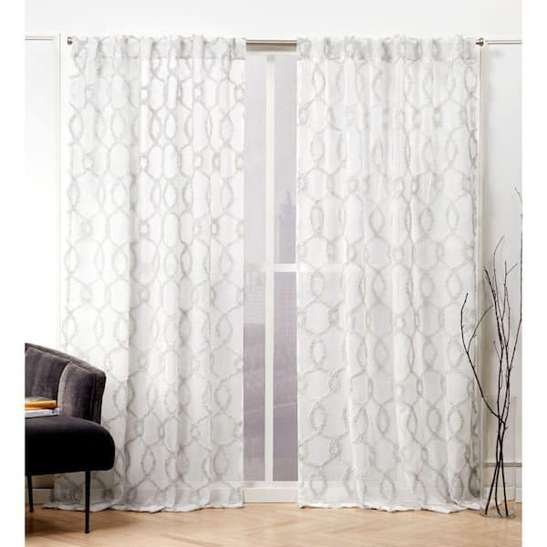 Nicole Miller Dove Grey Trellis Back Tab Sheer Curtain - 54 in. W x 96 in. L