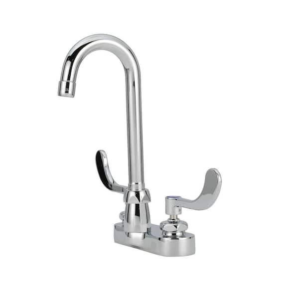 AquaSpec Gooseneck Faucet 4 in. Centerset 3 ½ in. Spout 2.2 GPM Pressure-Compensating Aerator 4 in. Wrist Blade Handles