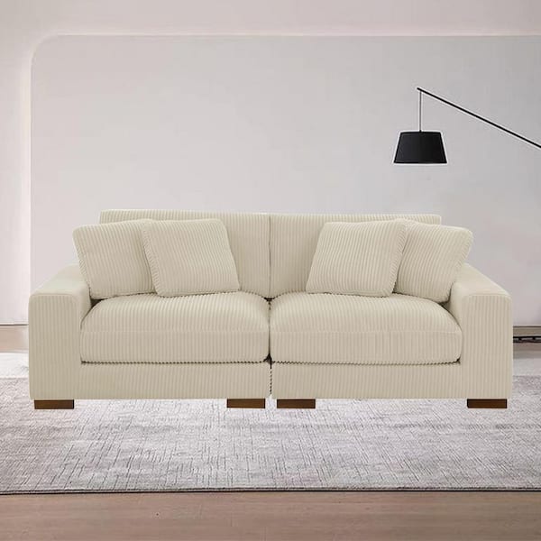 Monland 89 in. Square Arm Polyester Corduroy Upholstery Rectangle Reversible Cushions Deep-Seated Sectional Sofa in. Beige