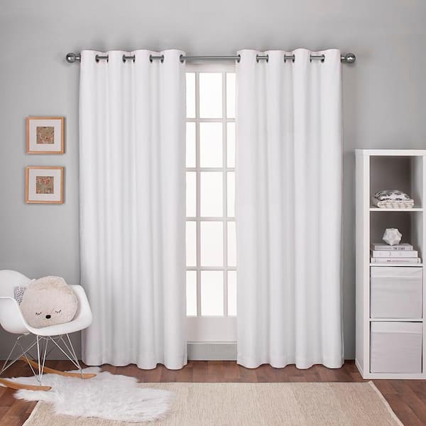 EXCLUSIVE HOME Textured Linen Kids Winter White Solid Room Darkening Grommet Top Curtain, 54 in. W x 84 in. L (Set of 2)