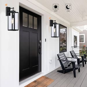 18 in. 1-Light Matte Black Outdoor Wall Lantern with Dusk to Dawn(2-Pack)