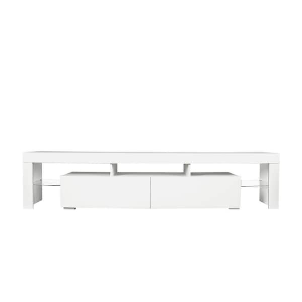Polibi Modern TV Stand Fits TV's up to 80 in. with Modern gloss white TV Stand for 80 in. TV, 20 Colors LED TV Stand