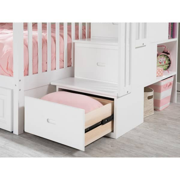 Atlantic Furniture Columbia model twin full Staircase bunk bed kids bedroom  furniture. Atlantic furniture brand twin full bunkbeds and columbia bunk  beds with stairs steps and stairway in Antique Walnut, White Natural