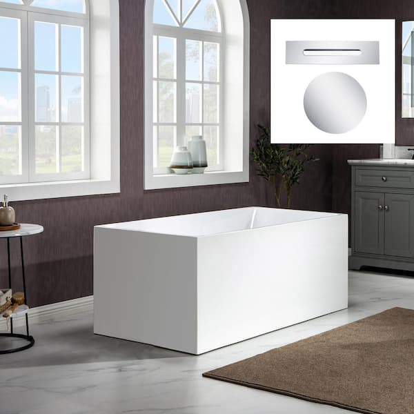 WOODBRIDGE Logan 67 in. Acrylic FlatBottom Rectange Bathtub with Polished Chrome Overflow and Drain Included in White