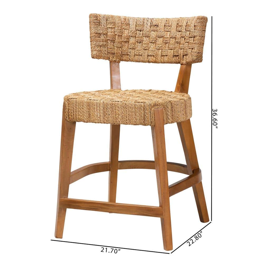 Natural Brown Mahogany and Seagrass Bohemian Counter Stool