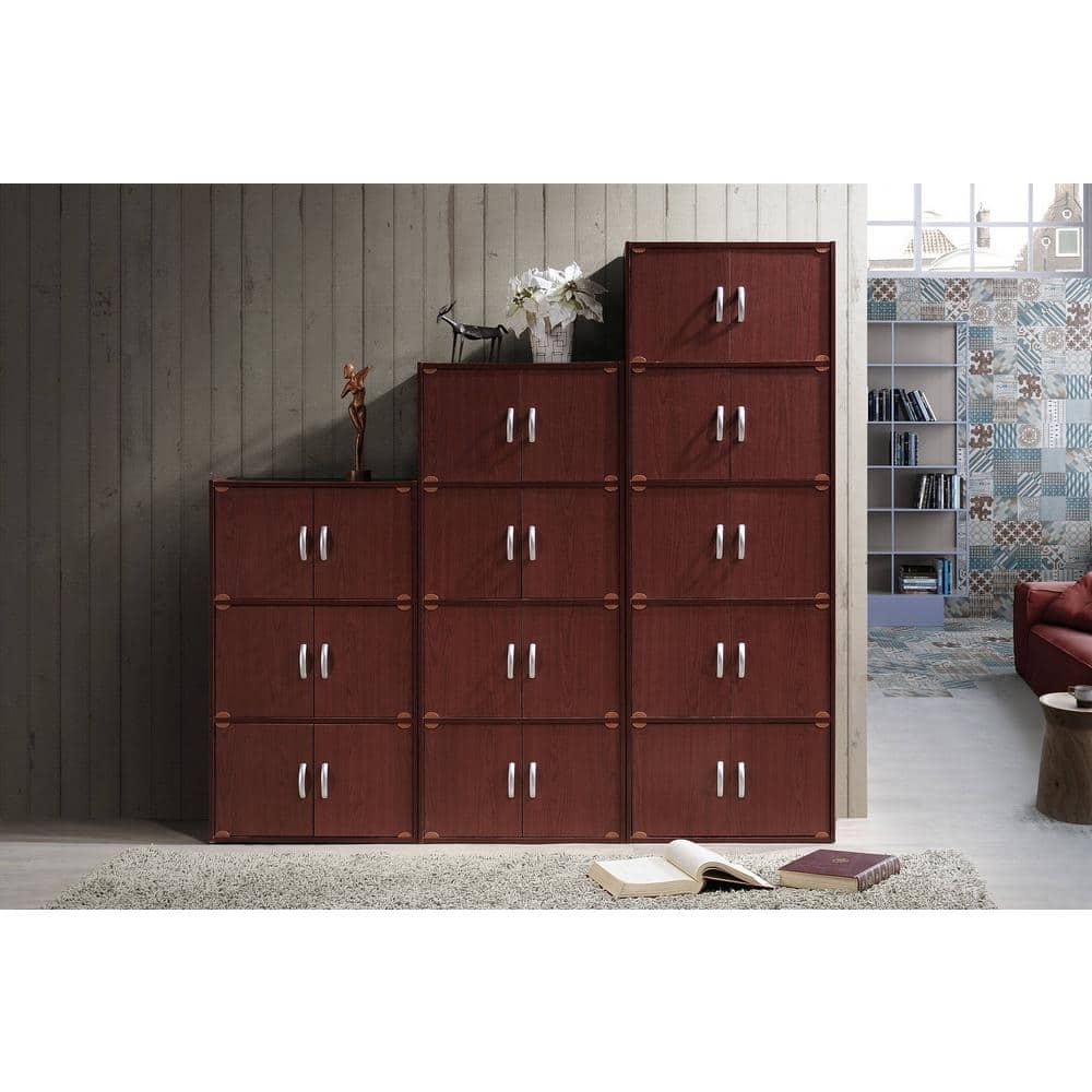 Versatile Mahogany 3-Shelf Office Bookcase with 6 Doors