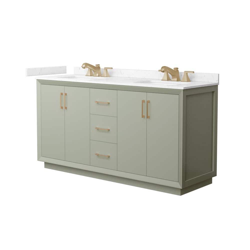 Strada 66 in. Double Freestanding Light Green Bath Vanity with Carrara Cultured Marble Top Assembled price history on PriceWatchPro