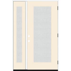 Legacy 53 in. x 80 in. Full Lite Rain Glass LHOS Primed Linen Finish Fiberglass Prehung Front Door with 14 in. SL