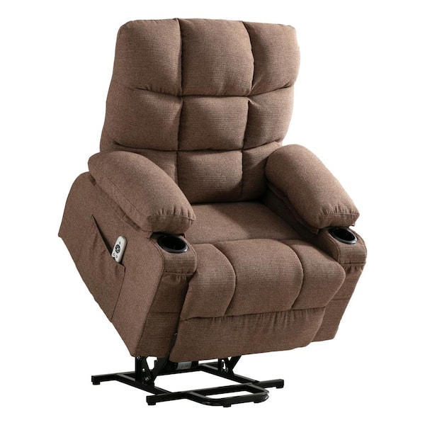 Brown Fabric Recliners Power Lift Recliner Chair Recliners for Elderly with USB and 2-Cup Holders