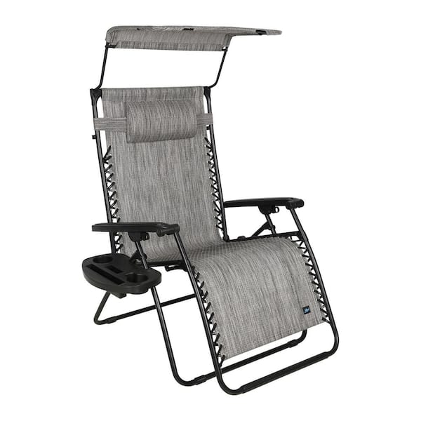 BLISS HAMMOCKS 33 in. W XL Zero Gravity Chair with Adjustable Canopy Sun-Shade, Drink Tray, and Adjustable Pillow - Platinum