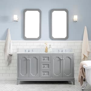 Queen 60 in. W x 22 in. D Bath Vanity in Cashmere Grey with Marble Bath Vanity Top in White with White Basin and Mirrors