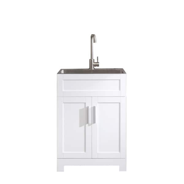 Cesicia 24 in. x 18 in. Stainless Steel Paint Free Laundry Tub Cabinet with stainless steel wash sink/faucet/drain head