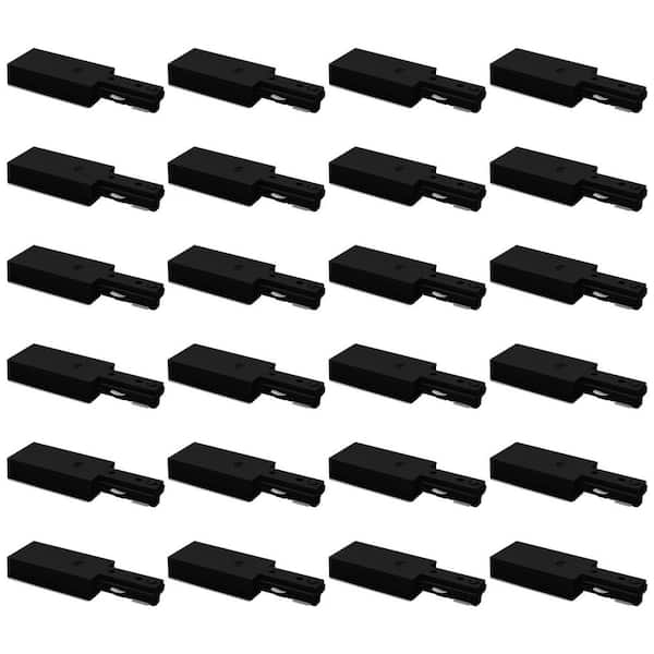 H Track Power End Connector, Single Circuit 3-Wire H-Track Lighting Accessory, 120V Live Power Feed, Black 24 Pack