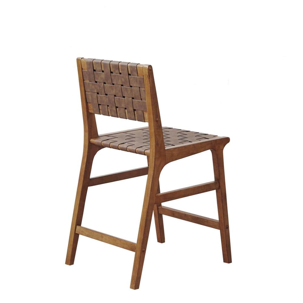 Oslo 24" Brown Faux Leather Woven Counter Stool