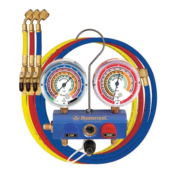 Aluminum 3/8 in. Bore 2-3 Way Manifold Gauge Set with Nylon Barrier Hoses and Manual Ball Valves