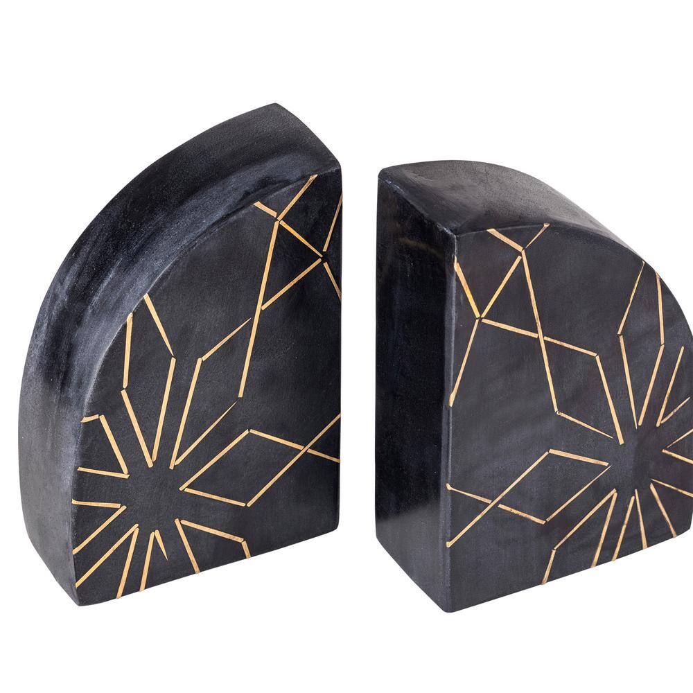 Enchant Black Marble Bookends with Gold Inlay, Set of 2