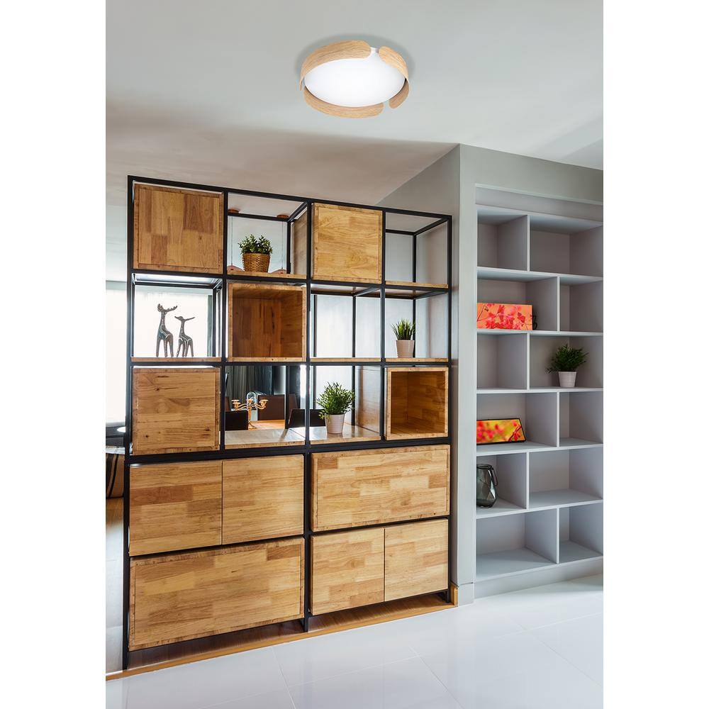 Valcasotto 13.75" Wood LED Flush Mount with White Acrylic Shade