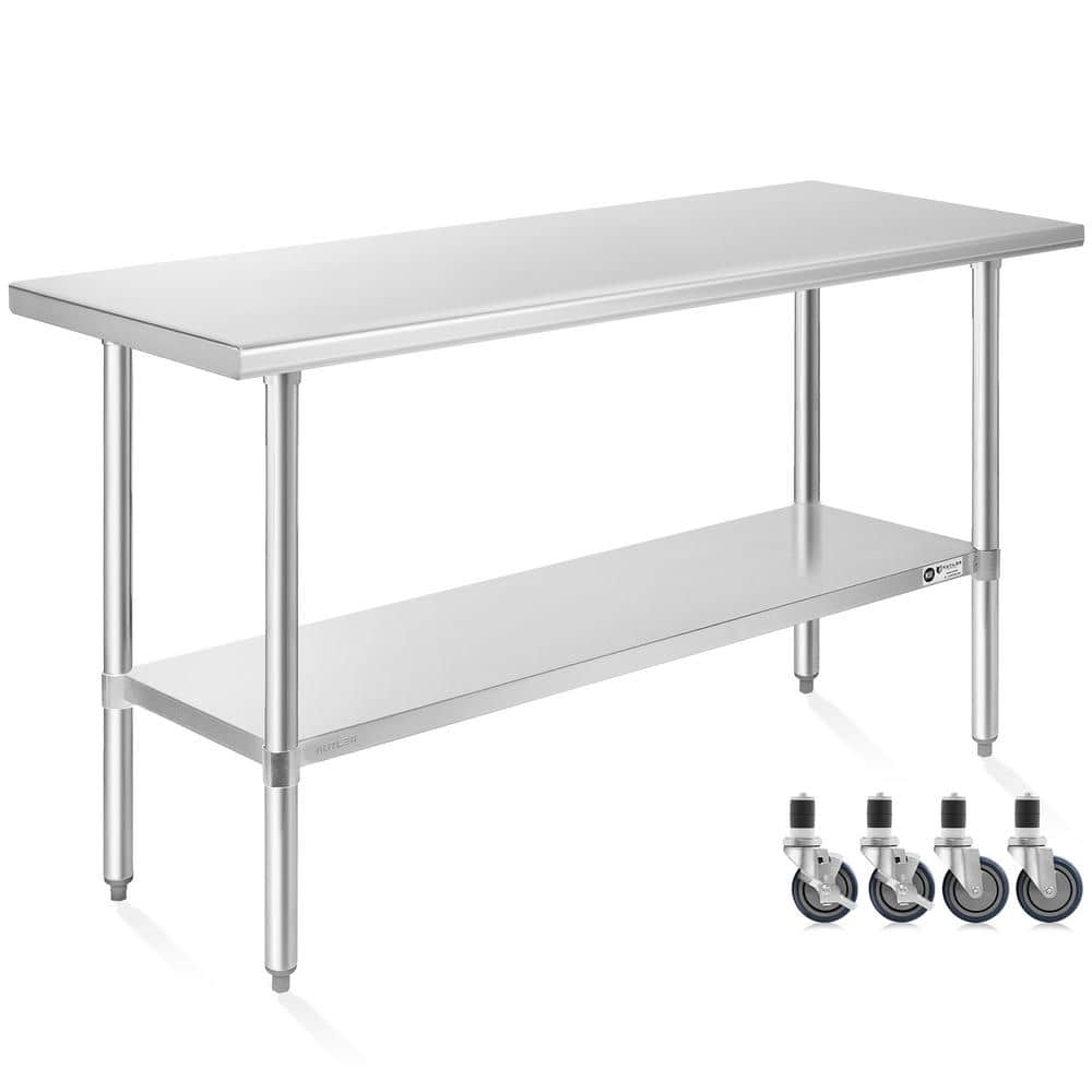 24 in. x 60 in. Stainless Steel Kitchen Prep Table with Bottom Shelf and Casters PREPKT_074W
