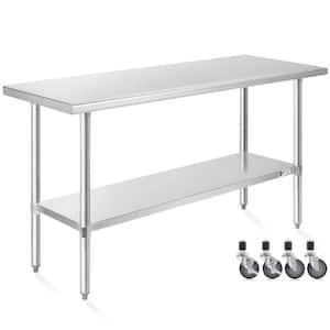 24 in. x 60 in. Stainless Steel Kitchen Prep Table with Bottom Shelf and Casters