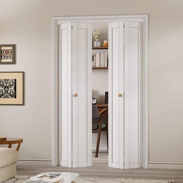 48 in. x 80 in. 1 Lite Solid Core Panel White Primed Composite MDF Interior Closet Bi-fold Door with Hardware Kit