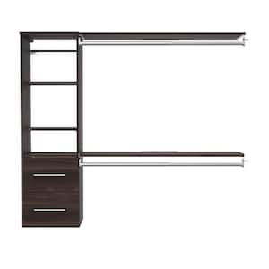 Style+ 46.97 in. W - 112.97 in. W Modern Walnut Hanging Wood Closet System with Top Shelves and Modern Drawers