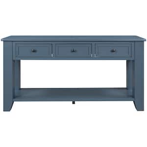 55.10 in. W x 15.00 in. D x 30.00 in. H Blue Linen Cabinet Console Table with 3-Drawers and 1-Shelf