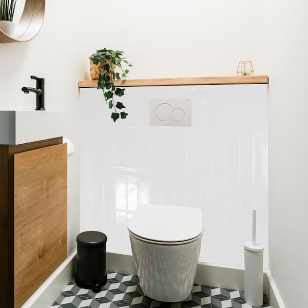 White 11.4 in. x 9 in. PVC Peel and Stick Backsplash, Self Adhesive Glossy Vinyl Wall Tiles for Kitchen (10-Pack)