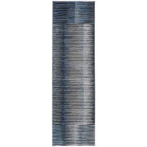 Galaxy Blue/Navy 2 ft. x 8 ft. Abstract Runner Rug