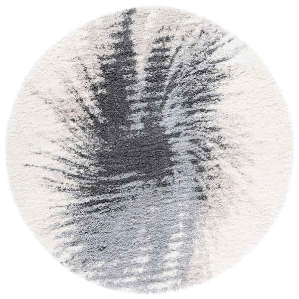 Fontana Shag 8 ft. x 8 ft. Gray/Ivory Abstract Radial Round Area Rug