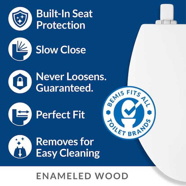 Atwood Mr. Clean Antimicrobial Elongated Soft Close Enameled Wood Toilet Seat, White Removes for Easy Cleaning