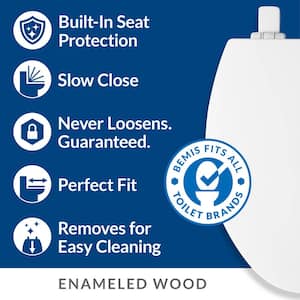 Mr. Clean Round Soft Close Enameled Wood Closed Front Toilet Seat in White Removes for Easy Cleaning + Antimicrobial