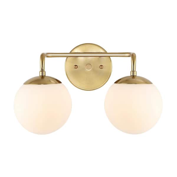 Louis Parisian Globe 15 in. 2-Light Brass Gold Metal Modern Contemporary LED Vanity Light with Frosted Glass