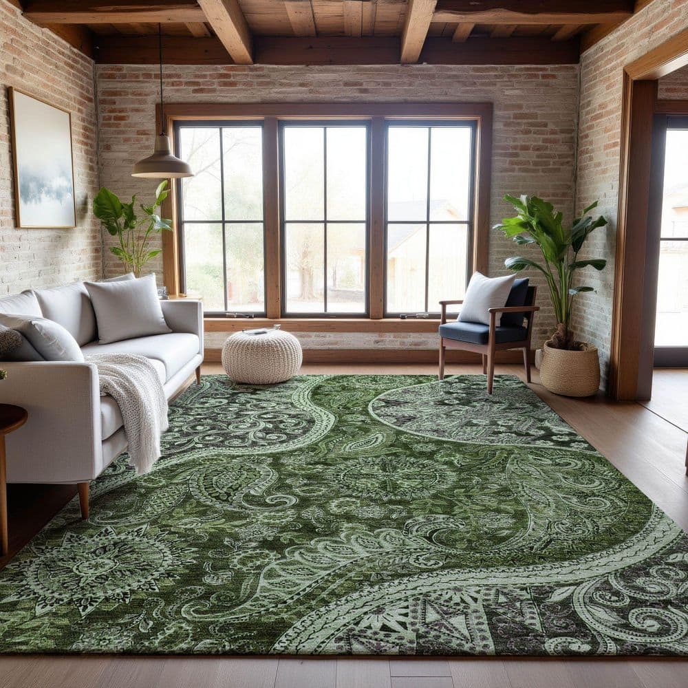 Mayfield Premium Machine Washable Abstract AMF1078 Olive 10 ft. x 14 ft. Area Rug price history on PriceWatchPro