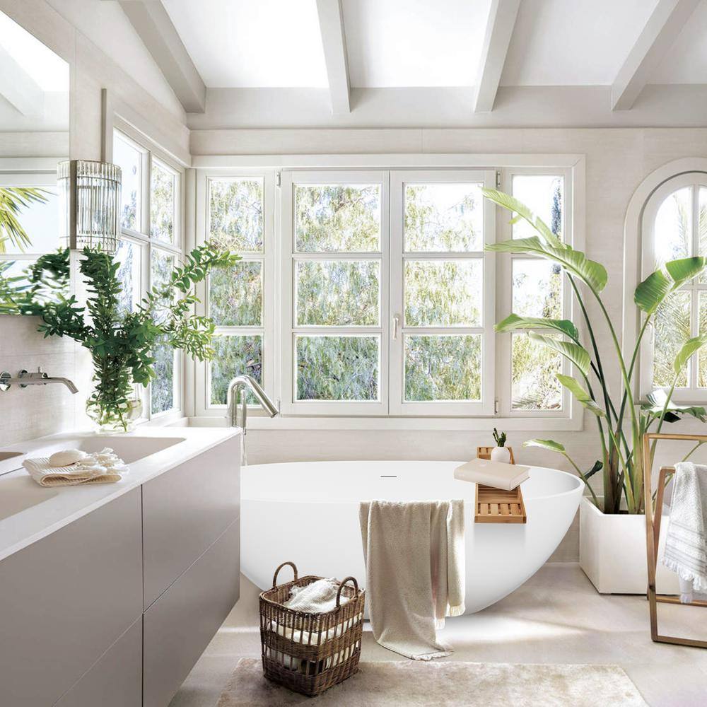 Euston 65'' Matte White Solid Surface Freestanding Oval Bathtub