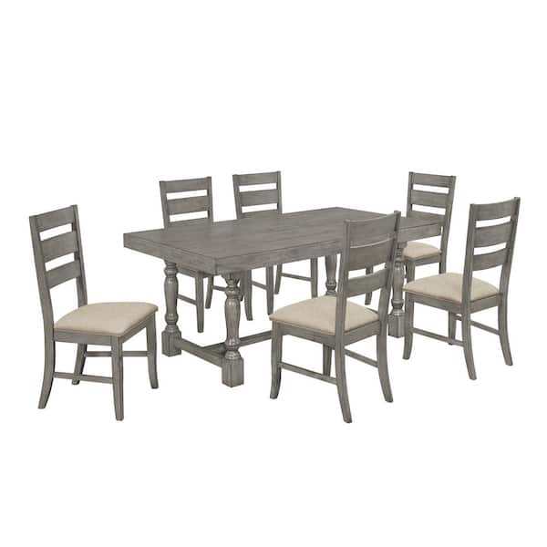 Best Quality Furniture Armando 7-Piece Rustic Dark Gray Linen Fabric Dining Set