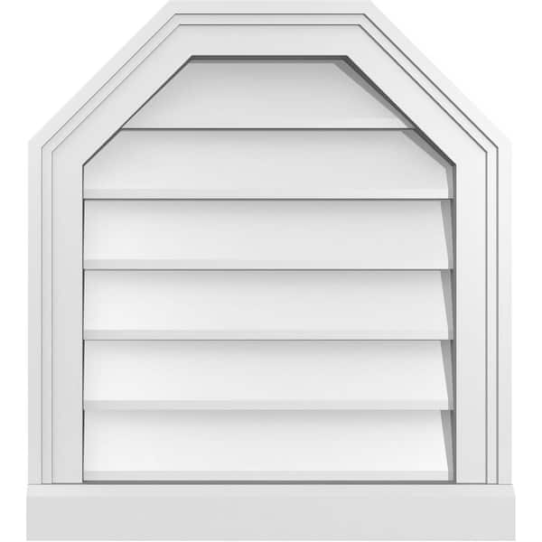 Ekena Millwork 18 in. x 20 in. Octagonal Top Surface Mount PVC Gable Vent: Decorative with Brickmould Sill Frame