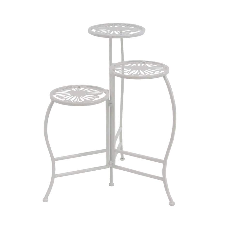 White Metal 3-Tier Floral Round Plant Stand