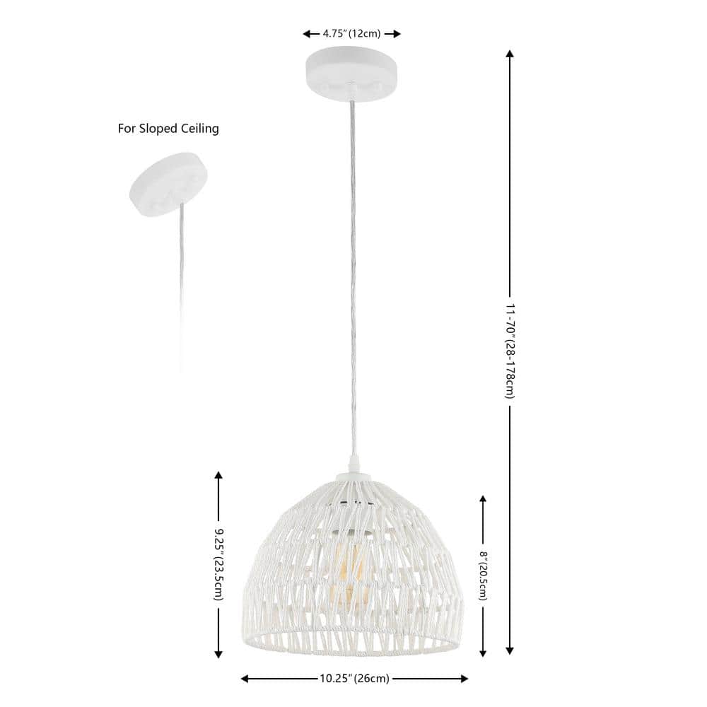 Campana 10.25" White Woven Rope and Iron LED Pendant Light