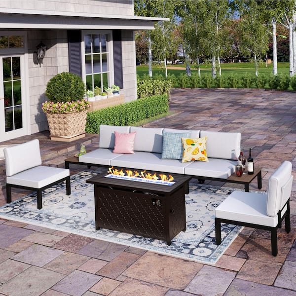 PHI VILLA 6 -Seat 6-Piece Metal Outdoor Fire Pit Patio Sectional