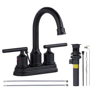4 in. Centerset 2-handle Bathroom Faucet with Drain and Hose in Matte Black