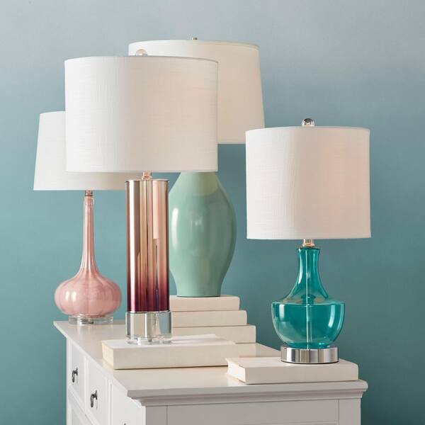 Pink Glass Teardrop Table Lamp Set, Southwestern Bedroom Table Lamps Set Of 2