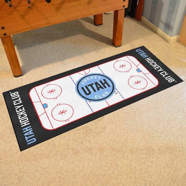 NHL-Utah Blue 30 in. x 72 in. Hockey Club Rink Runner Area Rug with Utah Hockey Round Logo