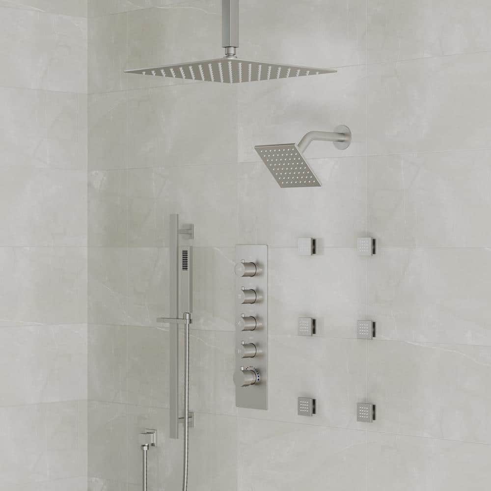 DualJetSpa 16" & 6" Brushed Nickel Dual Shower Head System with Body Jets
