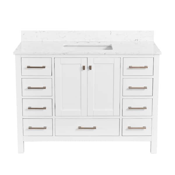 Bath Mist 48 in. W Single Sink Freestanding Bath Vanity in White with White Engineered Top