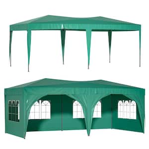10 ft. x 20 ft. Green Portable Outdoor Pop-Ip Canopy Folding Party Tent with 6 Removable Sidewalls and 6pcs Weight Bag
