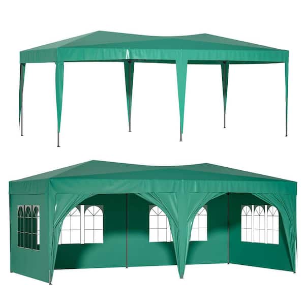 ITOPFOX 10 ft. x 20 ft. Green Portable Outdoor Pop-Ip Canopy Folding Party Tent with 6 Removable Sidewalls and 6pcs Weight Bag