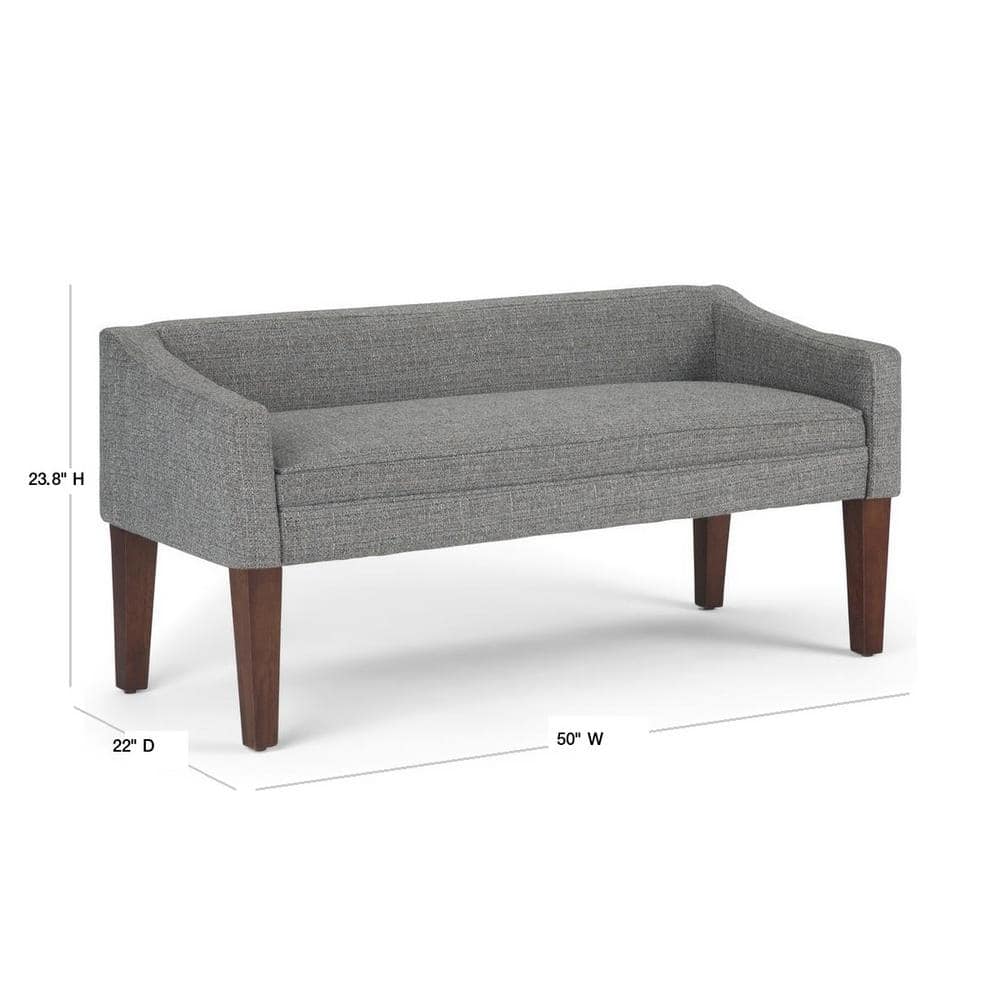 Pebble Grey Upholstered Bedroom Bench with Low Back and Swooped Arms